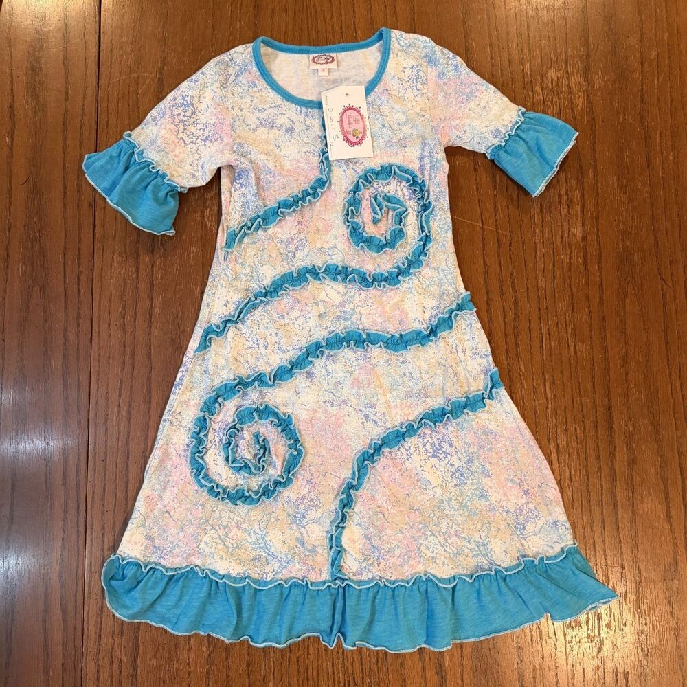 Lilli Lovebird Girls 10 Cotton Ruffle Dress Blue Pink Cottagecore Boutique NWT